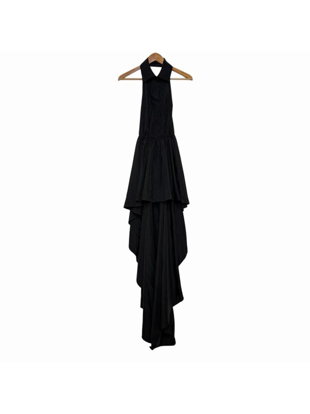 Norma Kamali black hi low halter flared dress size XS